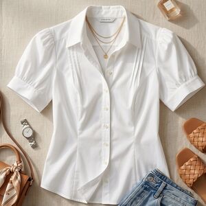 Ricki’s Size 18 White Short Sleeve Button Down Blouse Corporate Chic Minimalist